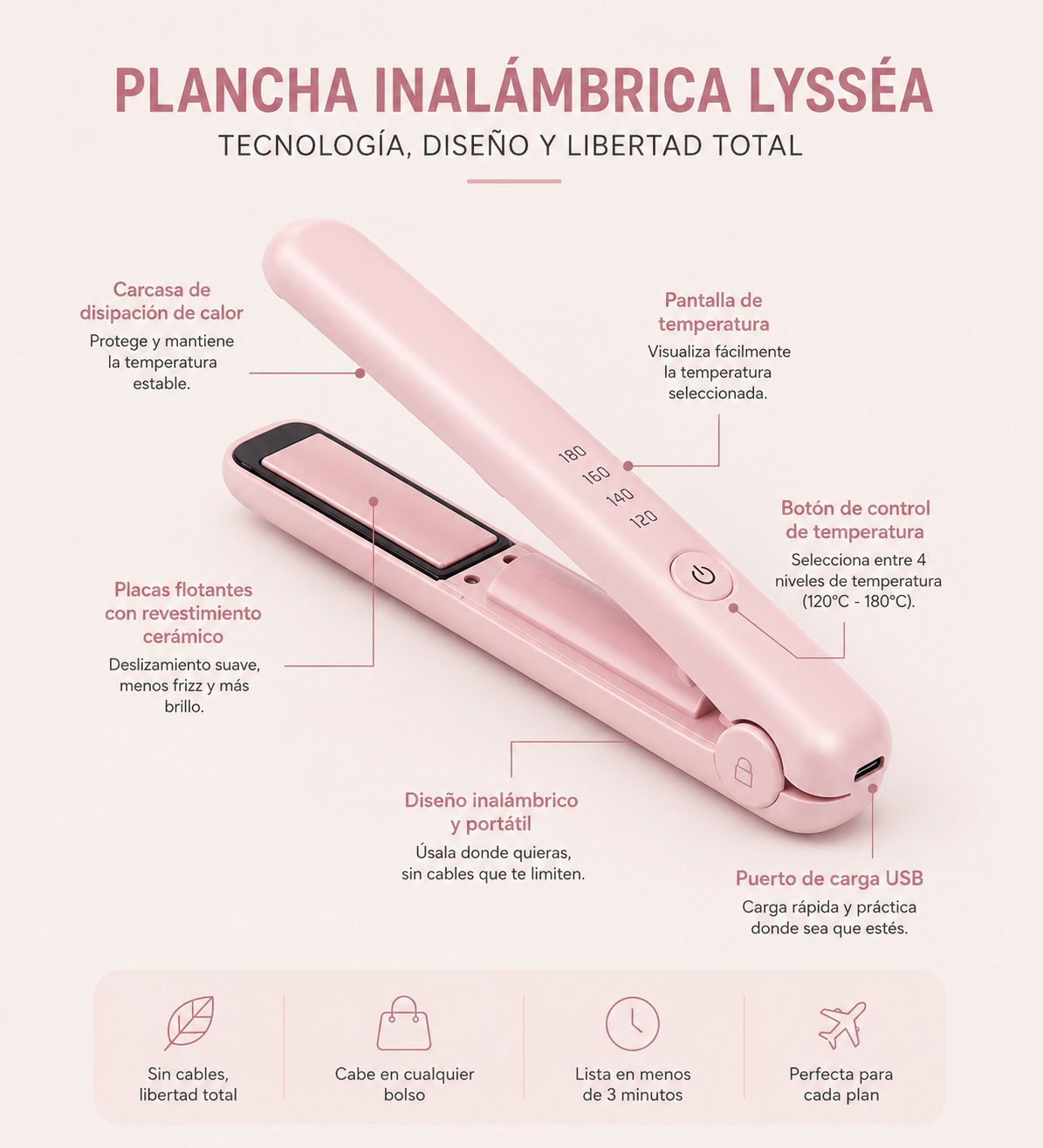 Plancha de pelo inalámbrica profesional